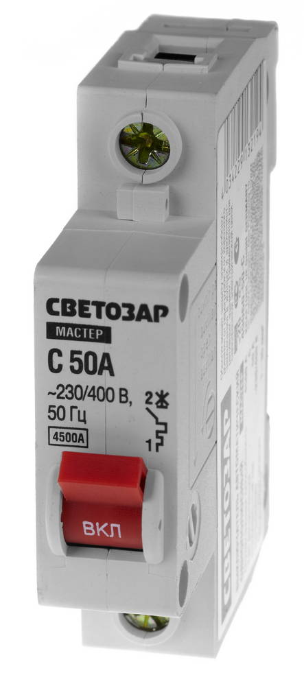 СВЕТОЗАР 1P, 50А, C, 4.5кА, автоматический выключатель (49060-50-С)