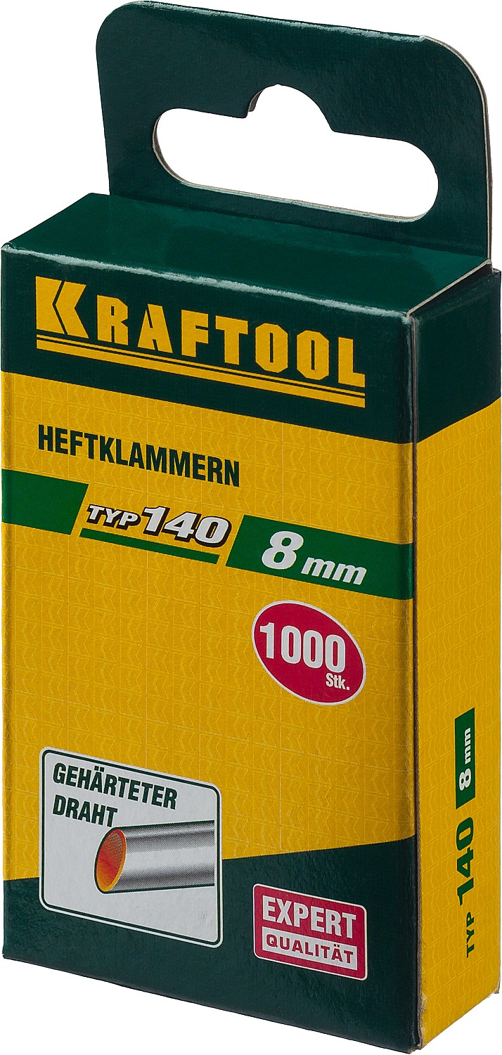 KRAFTOOL тип 140 (G/11/57) 8 мм, 1000 шт, калибр 20GA, скобы для степлера (31680-08)