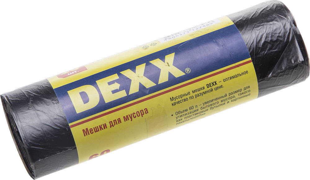 DEXX 60 л, 20 шт, черные, мусорные мешки (39150-60)