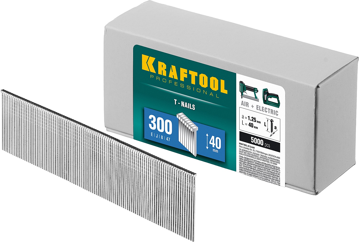 KRAFTOOL тип 18GA (47/300/F) 40 мм, 5000 шт, гвозди для нейлера (31785-40)