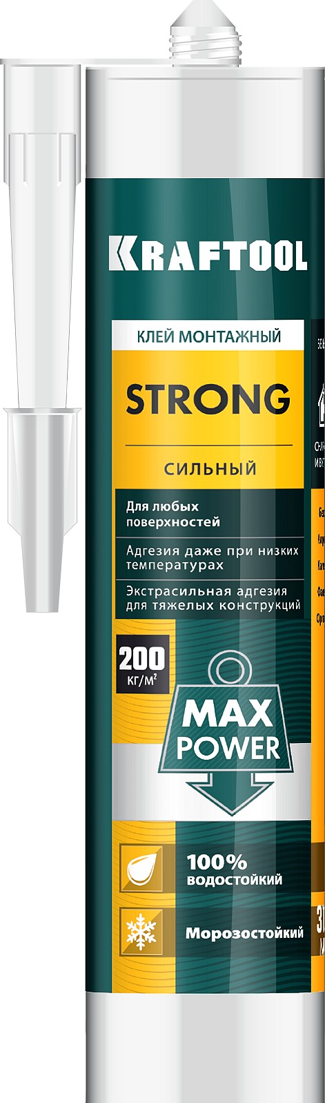 KRAFTOOL STRONG, 310 мл, белый, суперсильный монтажный клей (41343)