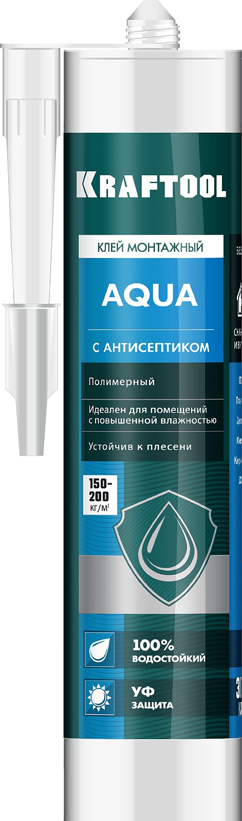 KRAFTOOL AQUA, 310 мл, белый, водостойкий монтажный клей (41345)