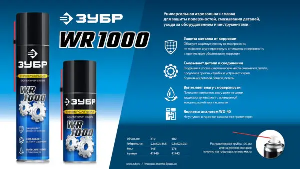 ЗУБР WR-1000 400 мл, средство для тысячи применений, Многофункциональная аэрозольная смазка, ПРОФЕССИОНАЛ (41442) — изображение 5