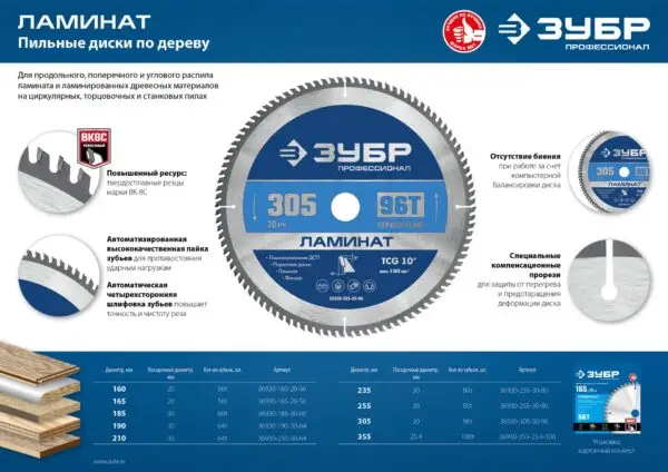 ЗУБР Ламинат 350х50мм 100Т, пильный диск по ламинату, Профессионал (36930-355-25.4-100) — изображение 4