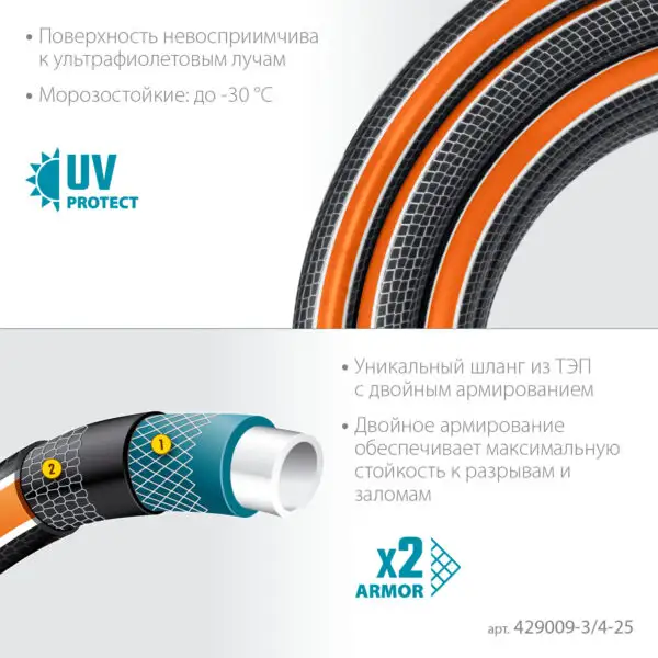 GRINDA ULTRA 6, 3/4″, 25 м, 25 атм, шестислойный, двойное армирование, поливочный шланг, PROLine (429009-3/4-25) — изображение 3