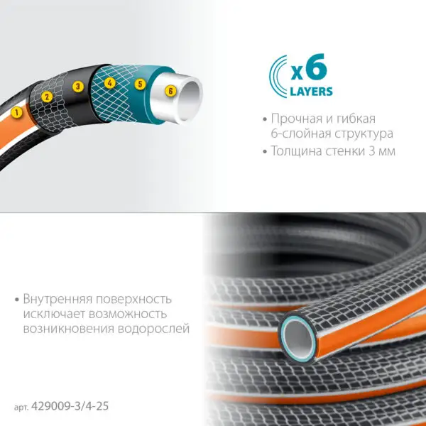 GRINDA ULTRA 6, 3/4″, 25 м, 25 атм, шестислойный, двойное армирование, поливочный шланг, PROLine (429009-3/4-25) — изображение 4