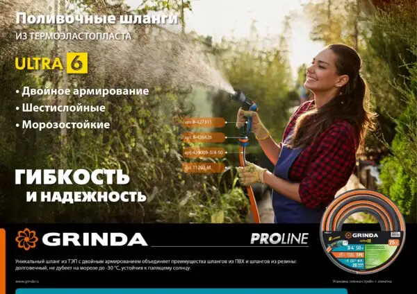 GRINDA ULTRA 6, 3/4″, 25 м, 25 атм, шестислойный, двойное армирование, поливочный шланг, PROLine (429009-3/4-25) — изображение 8