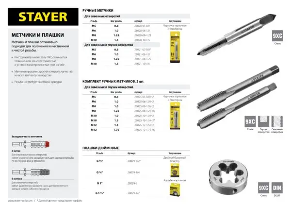 STAYER M8 х 1.25, 2 шт, комплект метчиков (28025-08-1.25-H2) — изображение 5