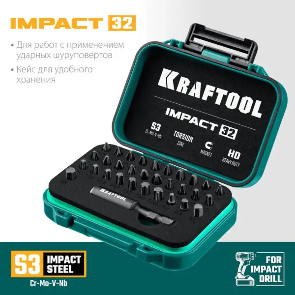 KRAFTOOL Impact-32, 32 шт, набор ударных бит (26066-H32) — изображение 2
