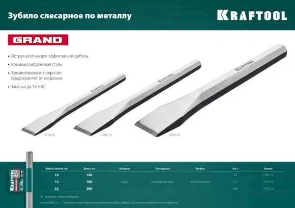 KRAFTOOL Grand, 10 х 140 мм, слесарное зубило по металлу (2103-10) — изображение 4