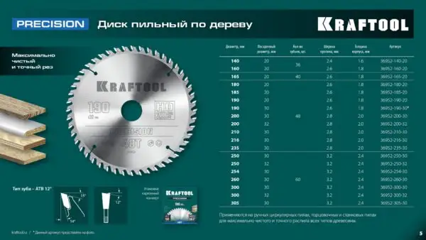 KRAFTOOL Precision, 250 х 30 мм, 60Т, пильный диск по дереву (36952-250-30) — изображение 7