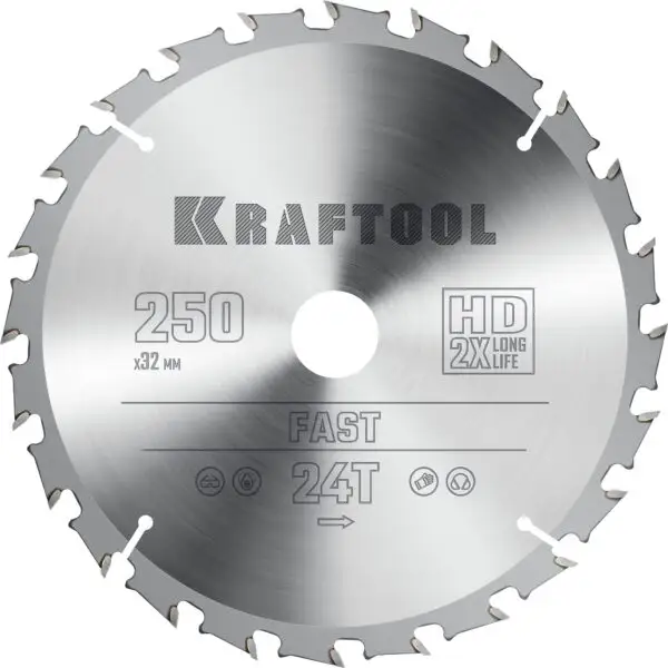 KRAFTOOL Fast, 250 х 32 мм, 24Т, пильный диск по дереву (36950-250-32)