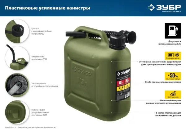 ЗУБР 20 л, пластиковая усиленная канистра, Профессионал (38365-20) — изображение 6