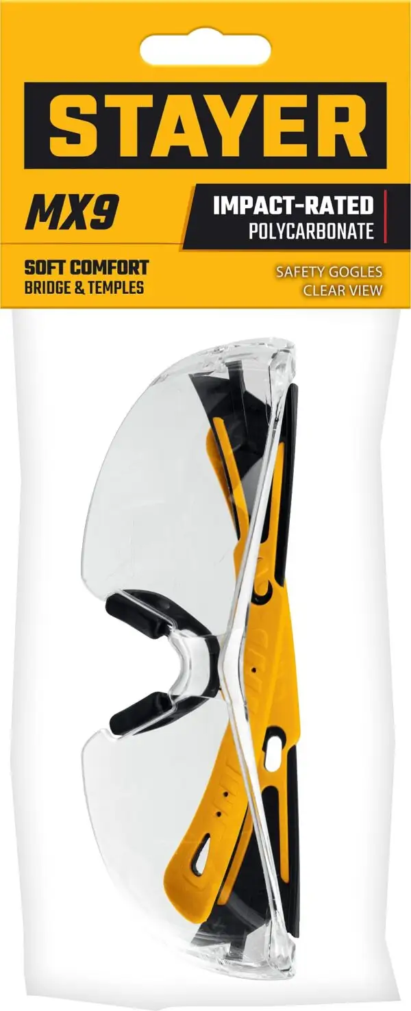STAYER MX-9, открытого типа, прозрачные, защитные очки с двухкомпонентными дужками (110490) — изображение 2