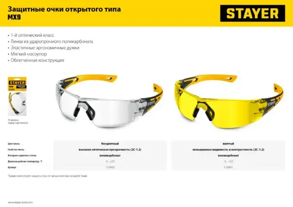 STAYER MX-9, открытого типа, прозрачные, защитные очки с двухкомпонентными дужками (110490) — изображение 5