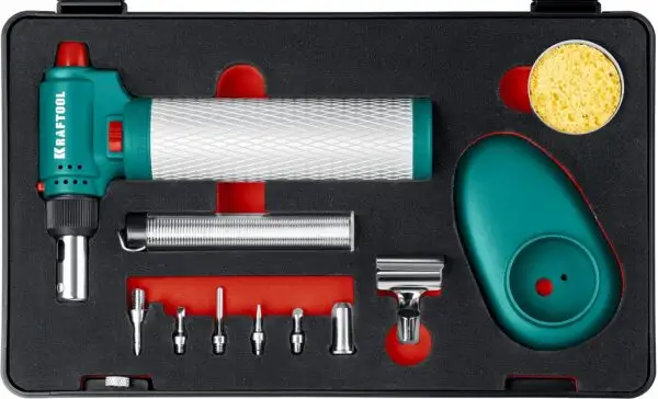 KRAFTOOL Multi torch, 30 - 150 Вт, 1300°С, набор 8 в 1: горелка, фен, пьезоподжиг, газовый паяльник (55506-H8) — изображение 3