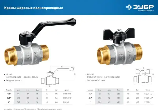 ЗУБР d 1″, ручка ″бабочка″, ″папа-папа″, полнопроходной шаровой кран (51327-1) — изображение 3