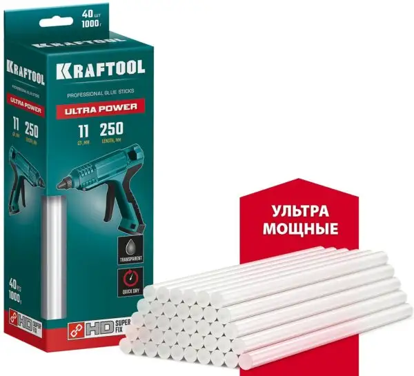 KRAFTOOL Ultra Power, 11 х 250 мм, 40 шт, ультрамощные, прозрачные, клеевые стержни (06848-40) — изображение 4