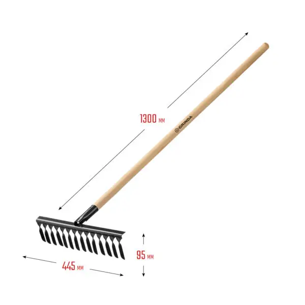 GRINDA GS-14 WOOD, 445 х 95 х 1300 мм, 14 витых зубцов, углеродистая сталь, антикор. покрытие, черенок дерев. высш. сорт, садовые грабли(39581-14) — изображение 9