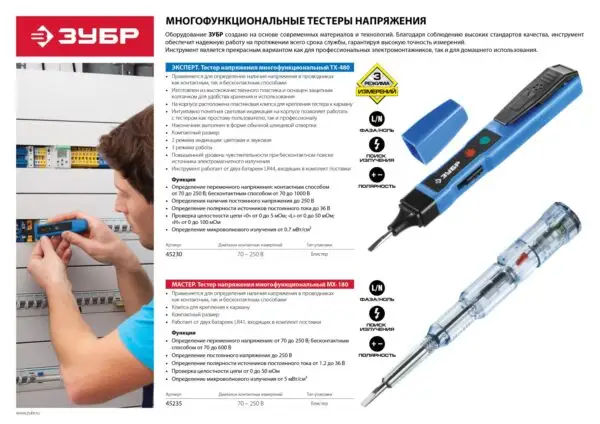 ЗУБР 70 - 250 В, 70 - 1000 В, 145 мм, 3 режима работы, тестер напряжения (45230) — изображение 5