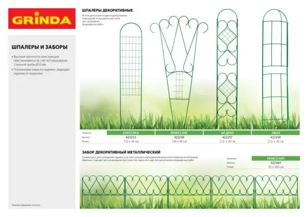 GRINDA РЕНЕССАНС, 50 x 345 см, металлический, стальная труба d 10, 5 секций, декоративный забор (422263) — изображение 9