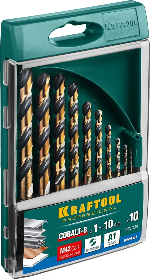 KRAFTOOL COBALT-8, 10 шт, (1-10 мм), сталь М42, HSS-Co(8%), набор сверл по металлу (29656-H10) — изображение 4