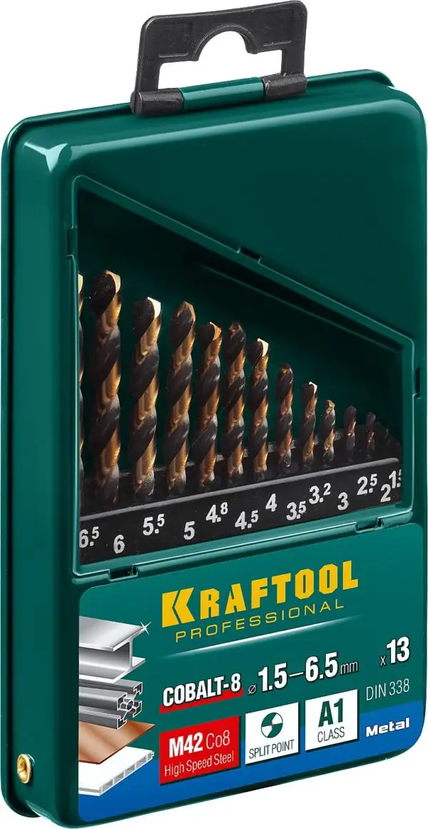 KRAFTOOL COBALT-8, 13 шт, (1.5-6.5 мм), сталь М42, HSS-Co(8%), набор сверл по металлу (29656-H13) — изображение 5