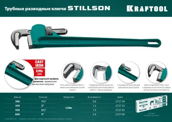 KRAFTOOL STILLSON, 2.5″, 450 мм, трубный разводной ключ (2727-45) — изображение 13