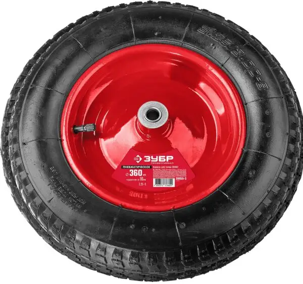 ЗУБР КП-3, 3.25″ х 360 мм, для тачки (арт. 39962), стальной диск, подшипник - 16 мм, пневматическое колесо (39955-3) — изображение 5