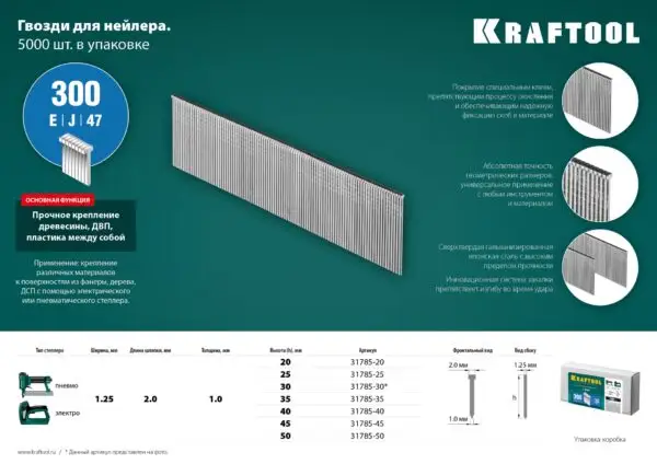 KRAFTOOL тип 18GA (47/300/F) 25 мм, 5000 шт, гвозди для нейлера (31785-25) — изображение 9
