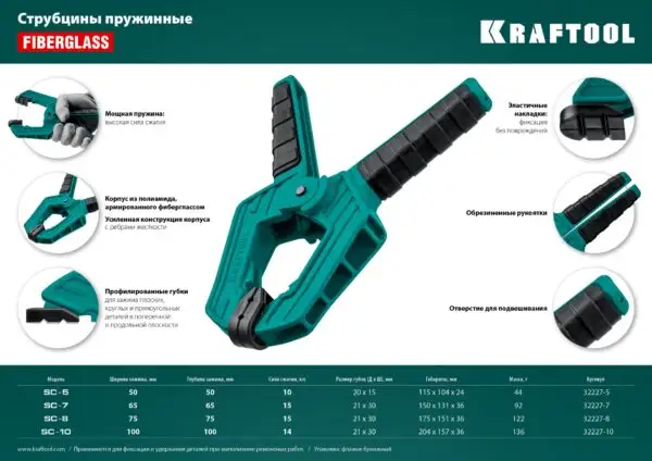 KRAFTOOL SC-8, 75 х 75 мм, пружинная струбцина (32227-8) — изображение 18