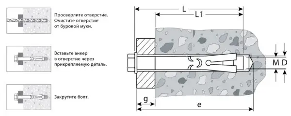 ЗУБР 8 х 60 мм, 50 шт, анкерный болт, Профессионал (302312-08-060) — изображение 7