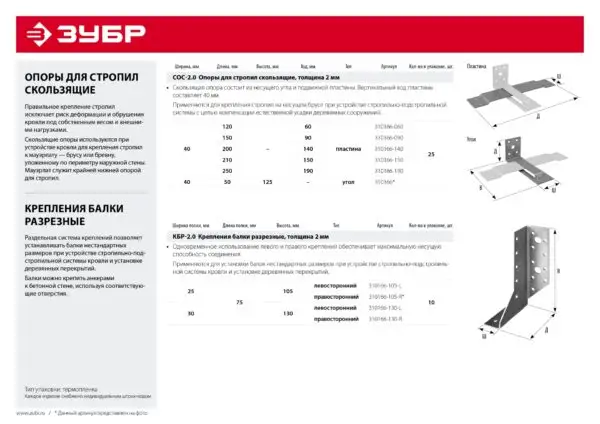 ЗУБР СОС-2.0, 40 x 200 (140) x 2 мм, пластина, скользящая опора для стропил (310166-140) — изображение 9