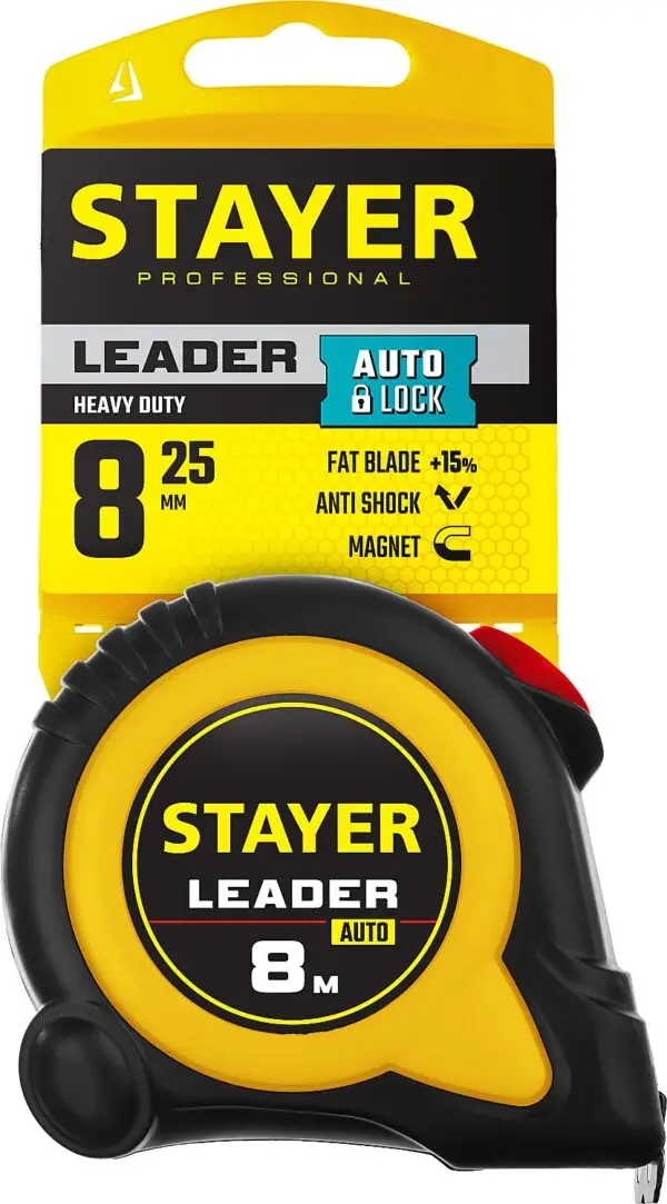 STAYER Leader, 8 м х 25 мм, рулетка с автостопом, Professional (3402-08-25) — изображение 4