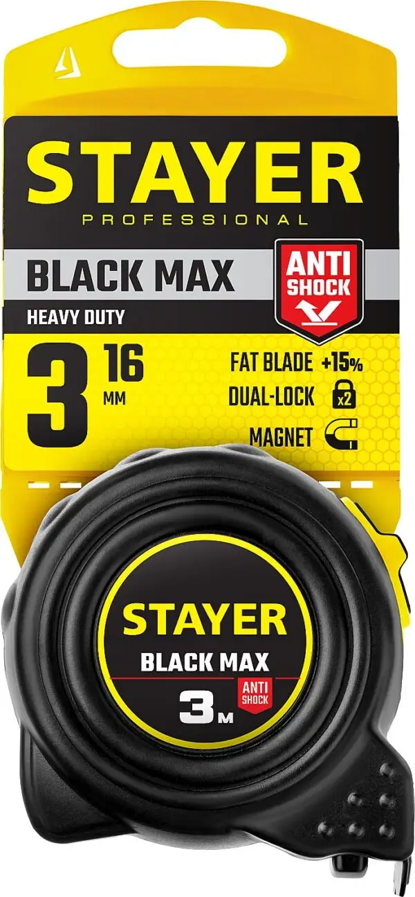 STAYER BlackMax, 3 м х 16 мм, рулетка с двумя фиксаторами, Professional (3410-03) — изображение 4