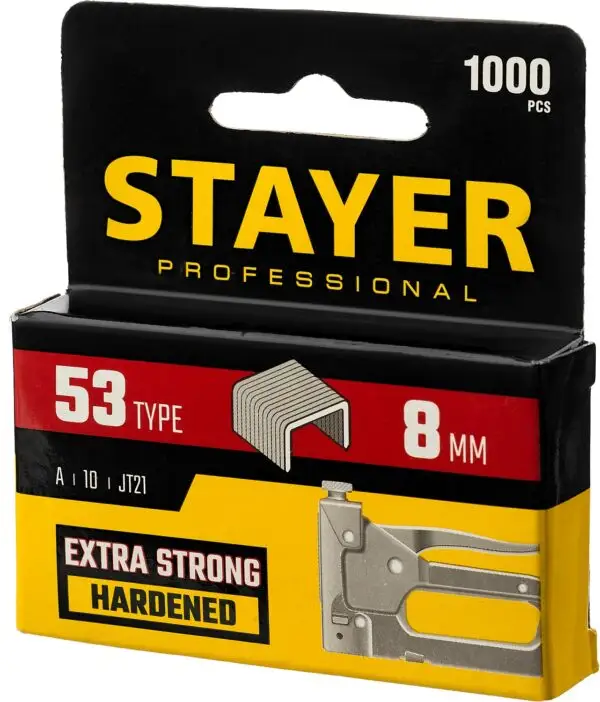 STAYER тип 53 (A/10/JT21), 8 мм, 1000 шт, калибр 23GA, скобы для степлера, Professional (3159-08) — изображение 5