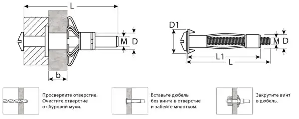 ЗУБР МОЛЛИ, М4 х 32 х 8 мм, 100 шт, анкер для пустотелых конструкций (302472-04-032) — изображение 7