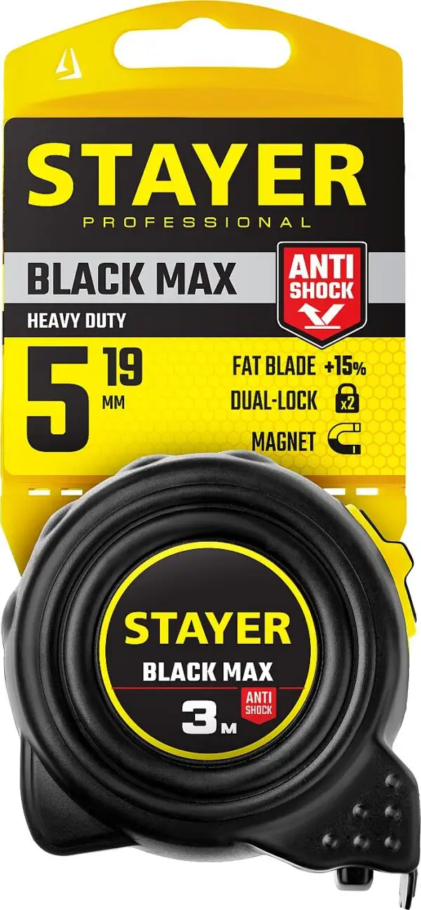 STAYER BlackMax, 5 м х 19 мм, рулетка с двумя фиксаторами, Professional (3410-05) — изображение 4
