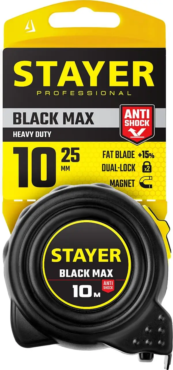 STAYER BlackMax, 10 м х 25 мм, рулетка с двумя фиксаторами, Professional (3410-010) — изображение 4