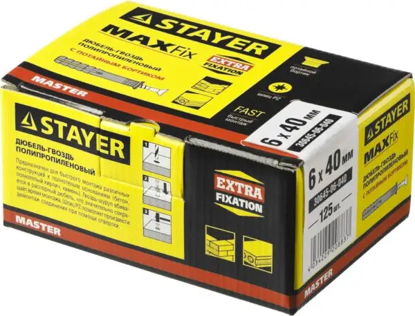 STAYER 6 х 40 мм, потайной бортик, 125 шт, дюбель-гвоздь (30645-06-040) — изображение 4