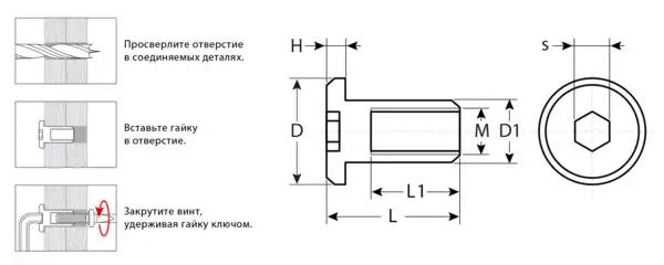 ЗУБР M6 x 12 мм, шест. 5 мм, цинк, 5 кг, гайка Эриксона с плоской головкой, Профессионал (303770-5) — изображение 6