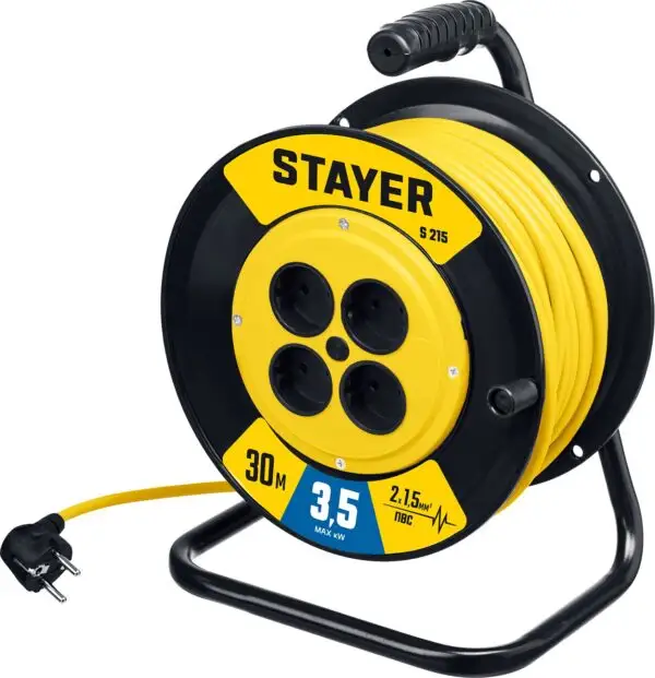 STAYER S-215, ПВС, 2 х 1.5 мм2, 30 м, 3500 Вт, силовой удлинитель на катушке (55072-30) — изображение 9